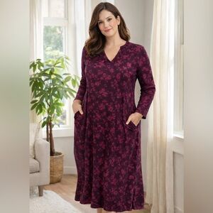 J. Jill Burgundy and Pink Floral Long Sleeve Dress